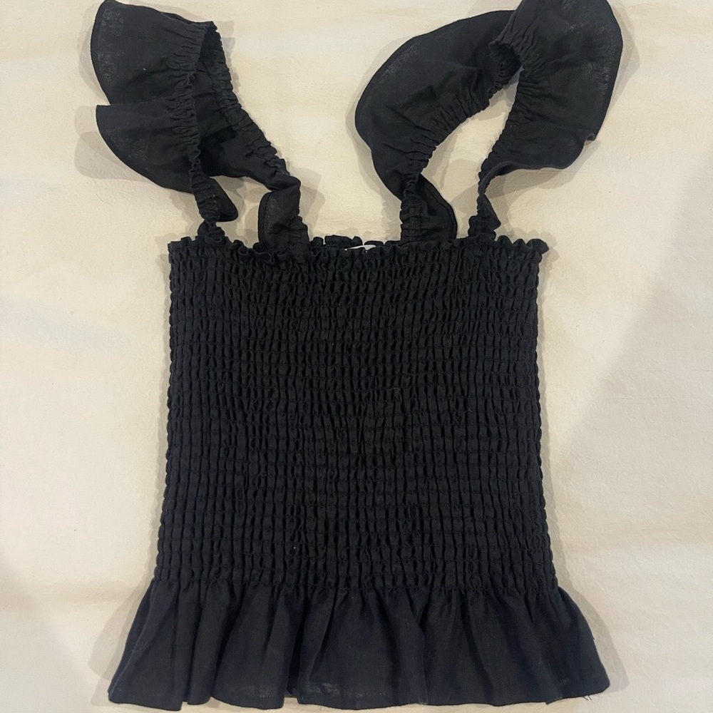 Reformation Black Smocked Tank Top